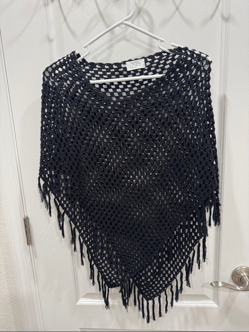 LOFT Black Open-Weave Fringe Poncho